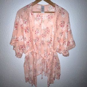 One size fits all pink, floral cardigan